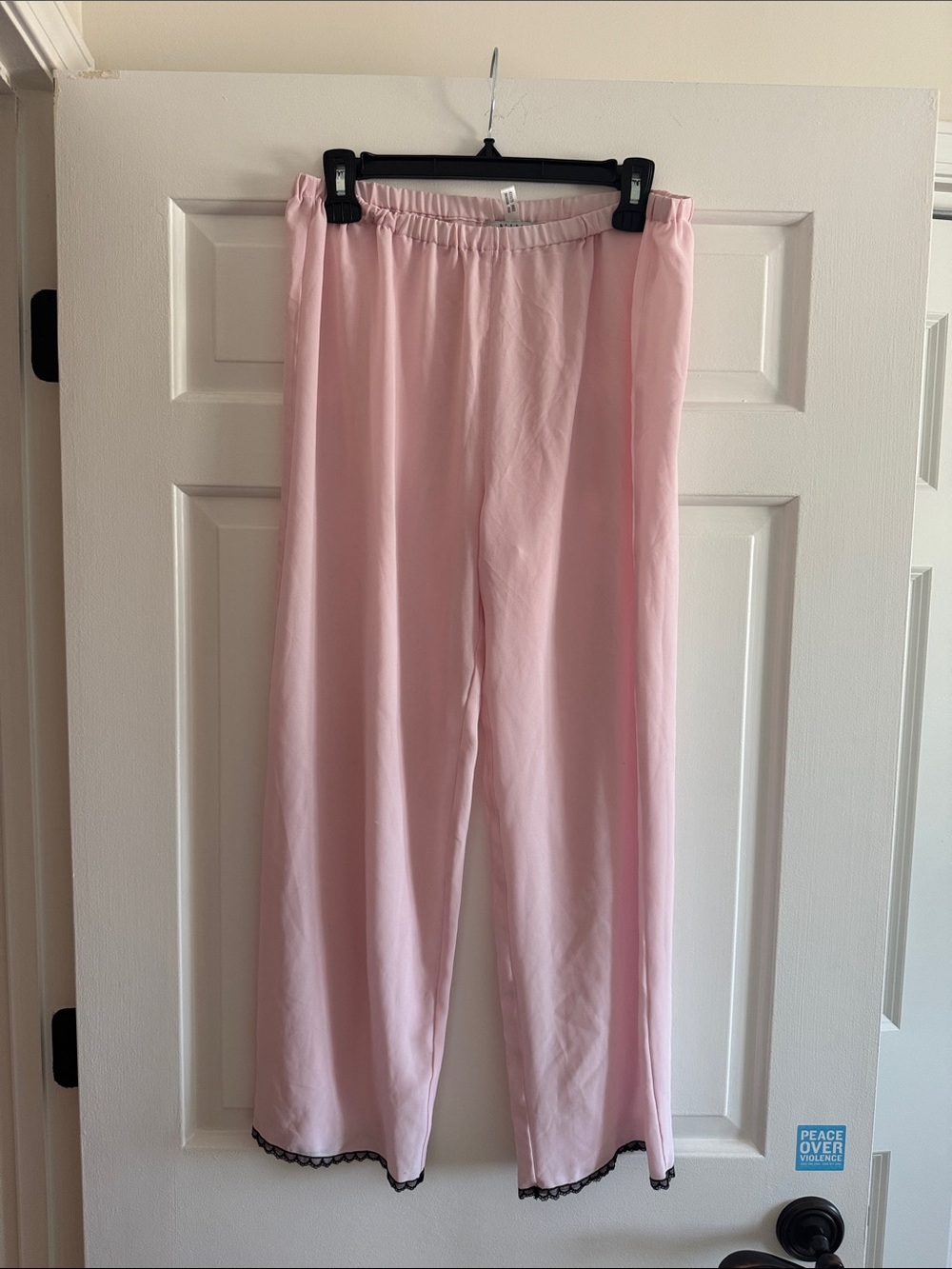VINTAGE Light Pink SHEER Wide Leg Pajama Pants with Black Lace Trim